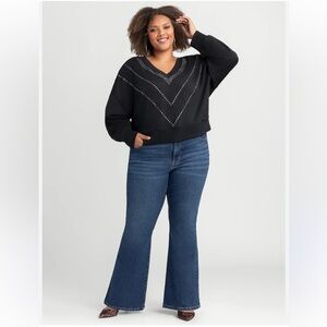 Jessica Simpson Black V-Neck Sweater with Studded Design